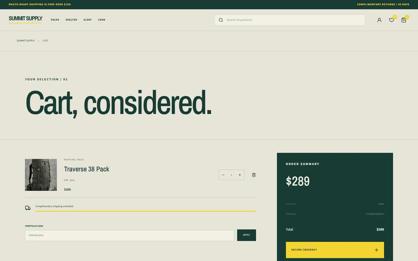 SUMMIT SUPPLY — Cart website screenshot