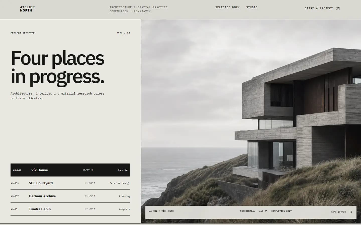 ATELIER NORTH — Overview website screenshot